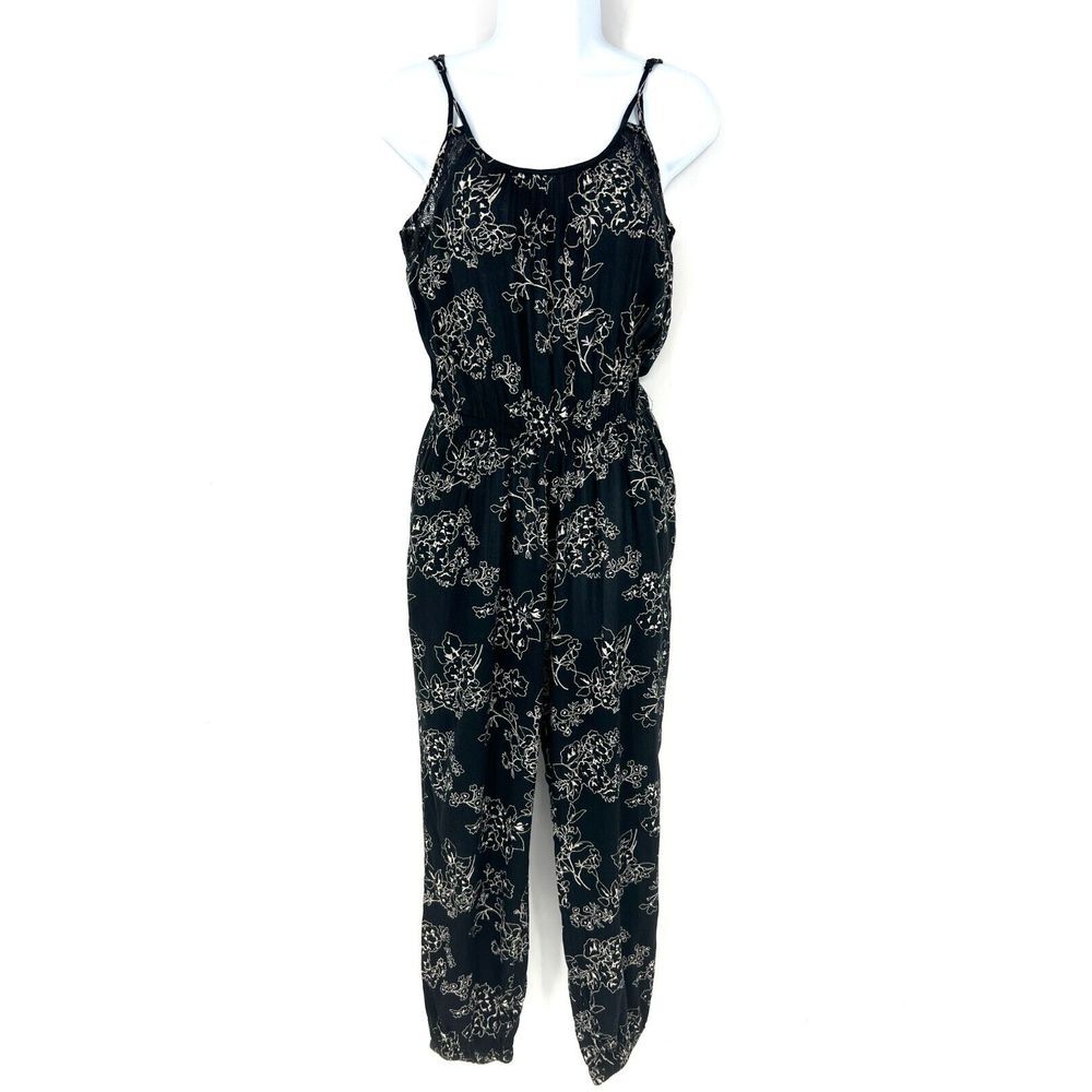 AMERICAN EAGLE Sleeveless Jumpsuit Womens Size XS Black‎ Floral Strappy Lace